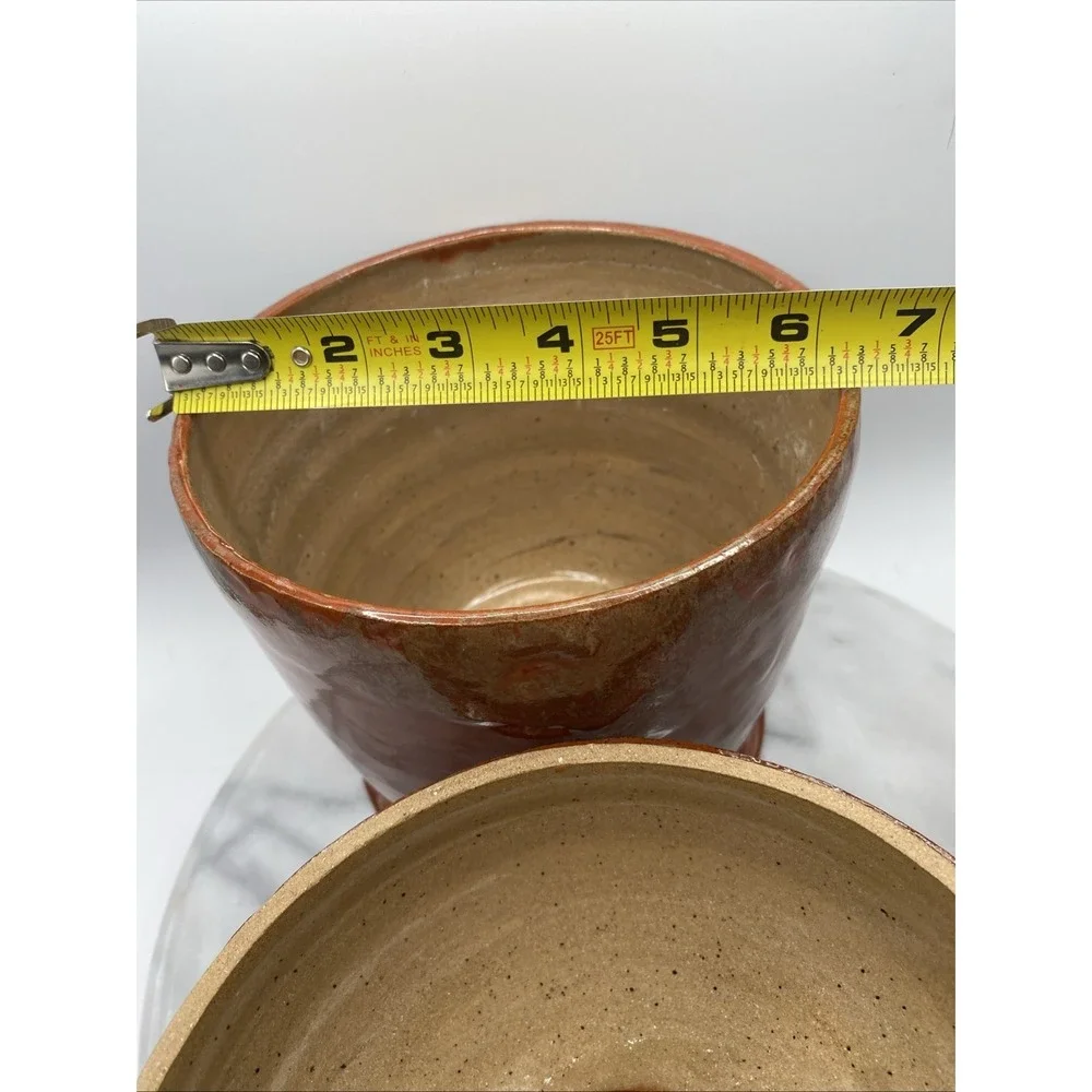 Studio Pottery Artisan Lidded Jar Brown Bronze Metallic Glaze 9.5 In Handcrafted